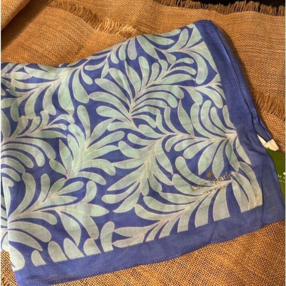 Kate Spade Sea Ferns Oblong Scarf In Adventure Blue New with tag